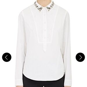 Rebecca Taylor Embellished Beaded Collar White Button Down Blouse 8